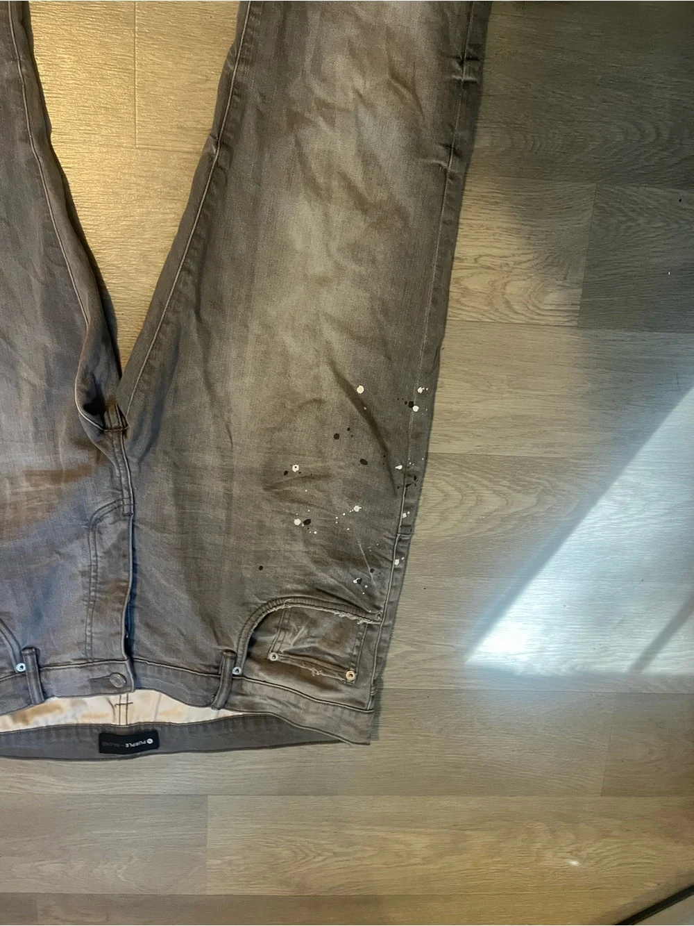 Men's Purple Brand Slim Straight Distressed Paint-Splatter‎ Jeans - Gray